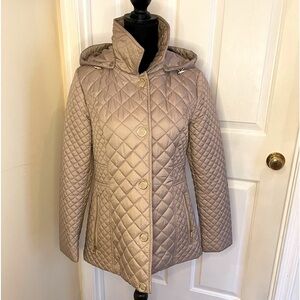 Anne Klein Women's Khaki 100% Polyester Quited Hoodie Jacket Coat Size S…